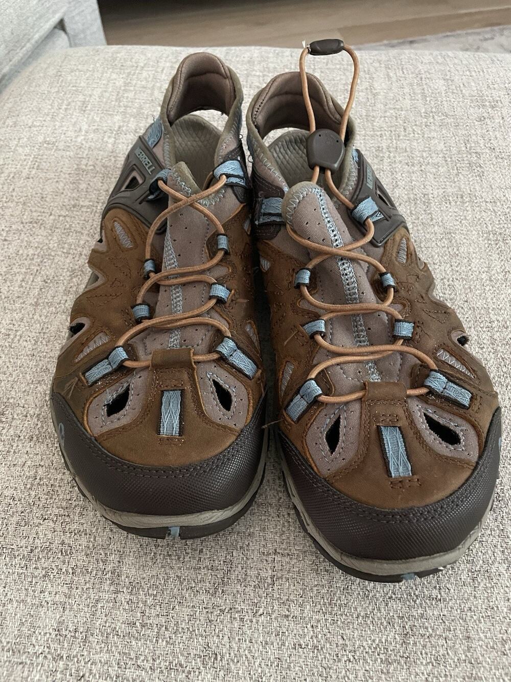 Merrell Brown Sugar Blue Heaven Unifly Hiking Trail Sandal Women 10 Vibram